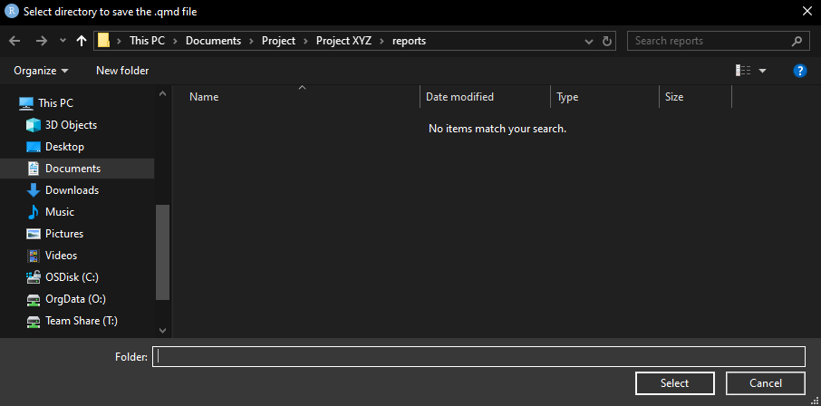 Figure 3: Prompt on selecting where to save analysis report.