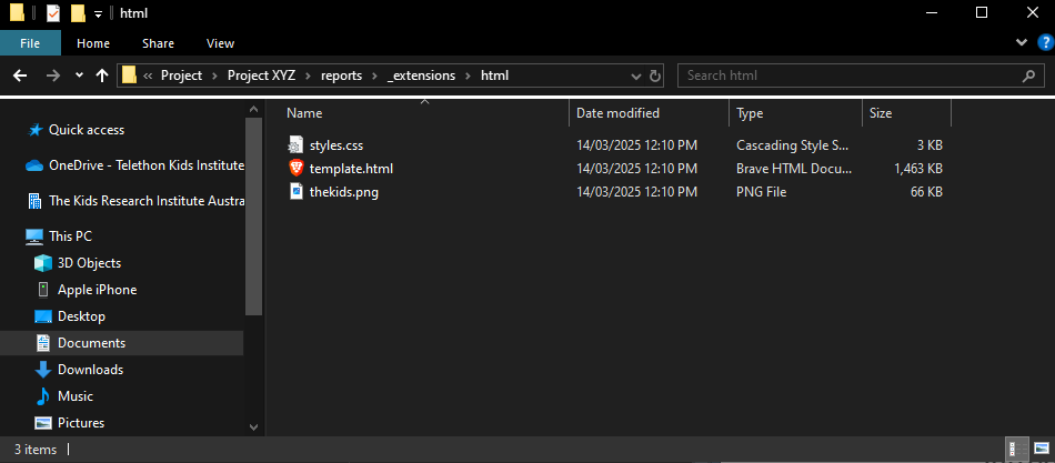 Figure 5: Supporting files created for the themed html document.